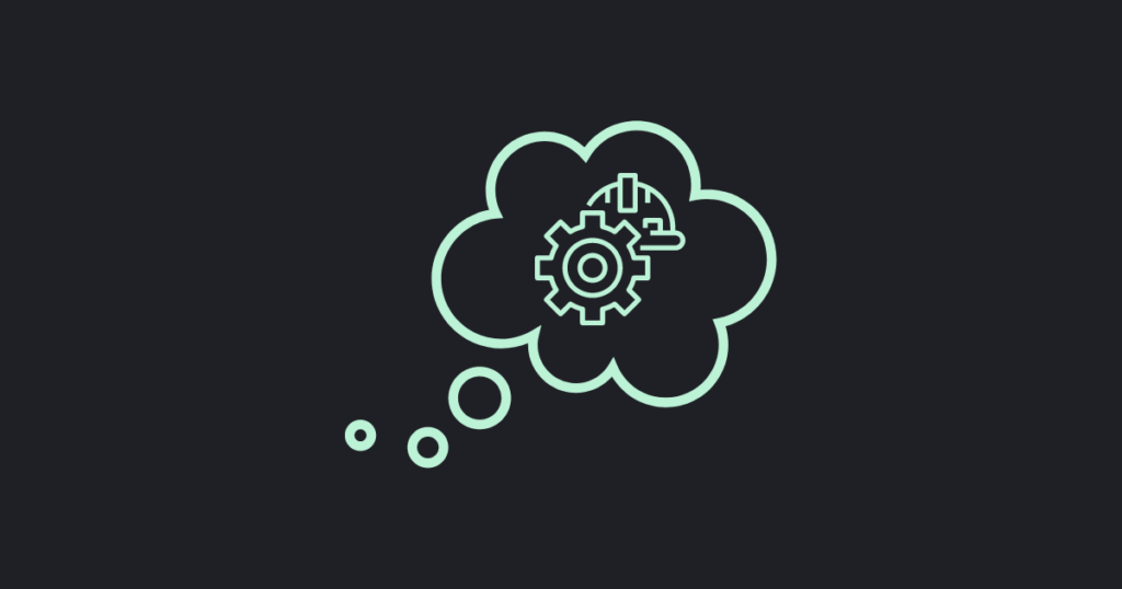 Thought bubble graphic for a "think like a software company" mindset article.
